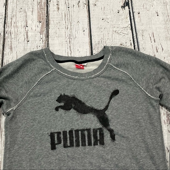Women's Puma Gray Sports Apparel Fashion Crewneck Pullover Top Sweatshirt - Picture 2 of 5